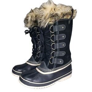 Sorel Joan Of Arctic l Womens Size 8 Winter Snow Fur Boots Black Suede Leather